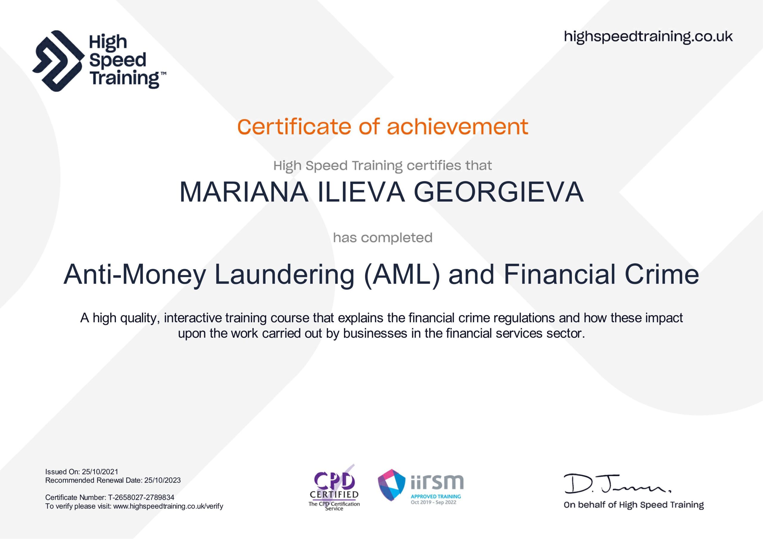 Anti-Money Laundering (AML) and Financial Crime — Mariana Ilieva Georgieva